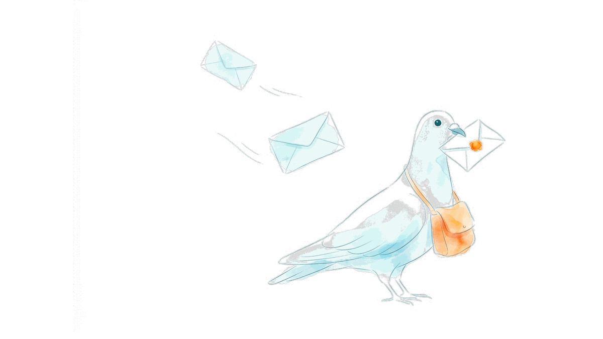The marketing.pizza carrier pigeon with a sealed letter